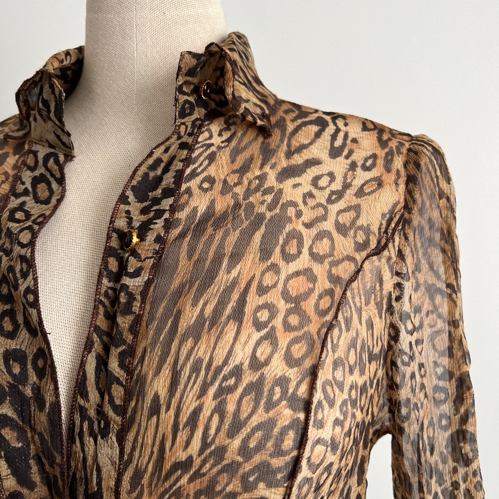 Coco & Tashi - Sheer Brown & Black Leopard Long Sleeve Blouse